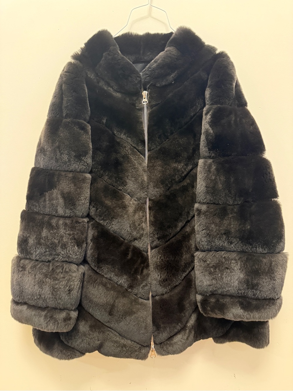 Bloomingdale's Black Rabbit fur Jacket with Zip Front